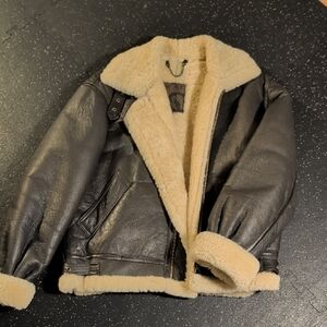 Vintage Pilot Bomber Shearling Lined Leather Jacket